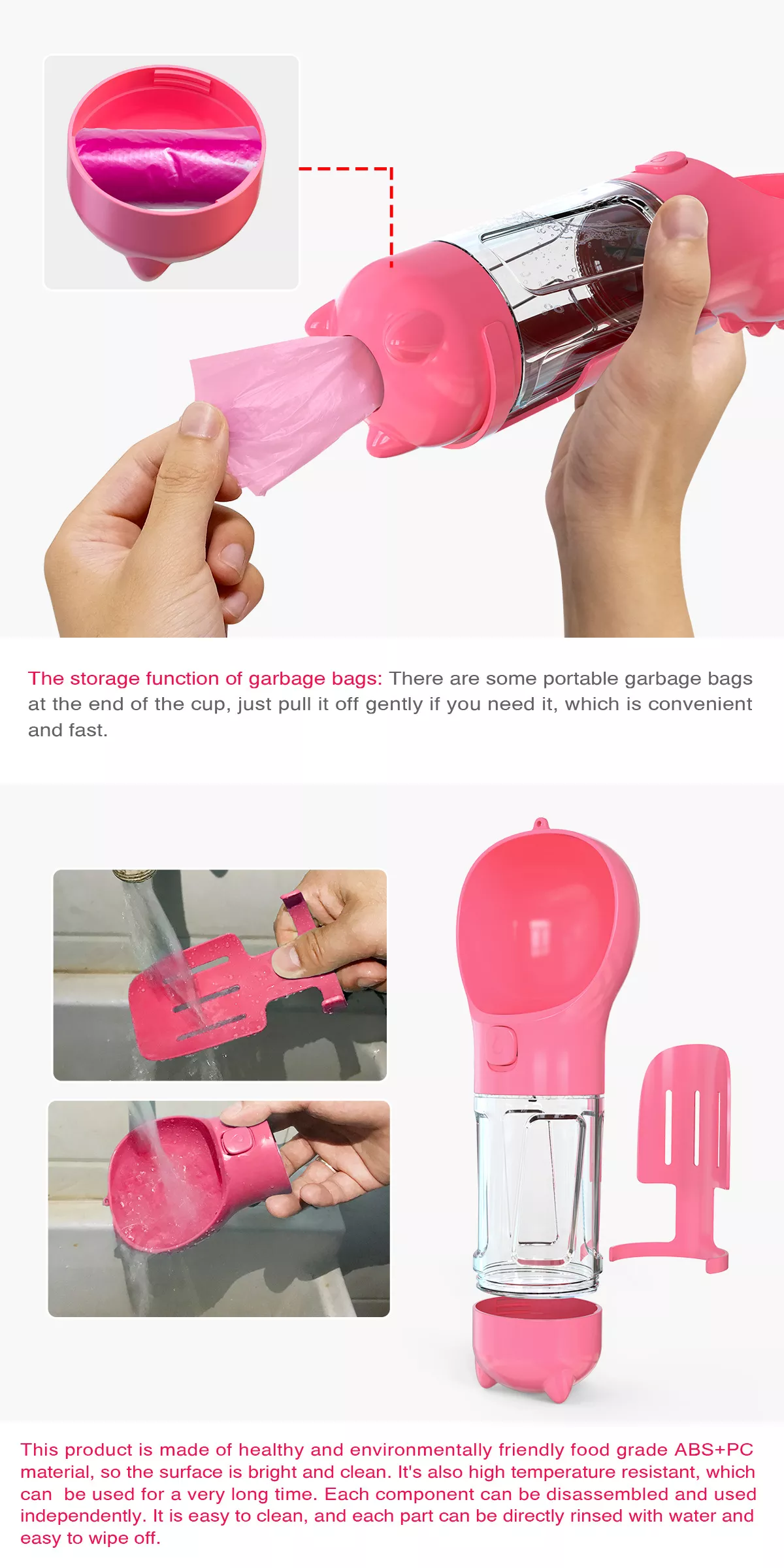 Borraccia 3 in 1 per Cani: Acqua, Cibo, Paletta con sacchetti